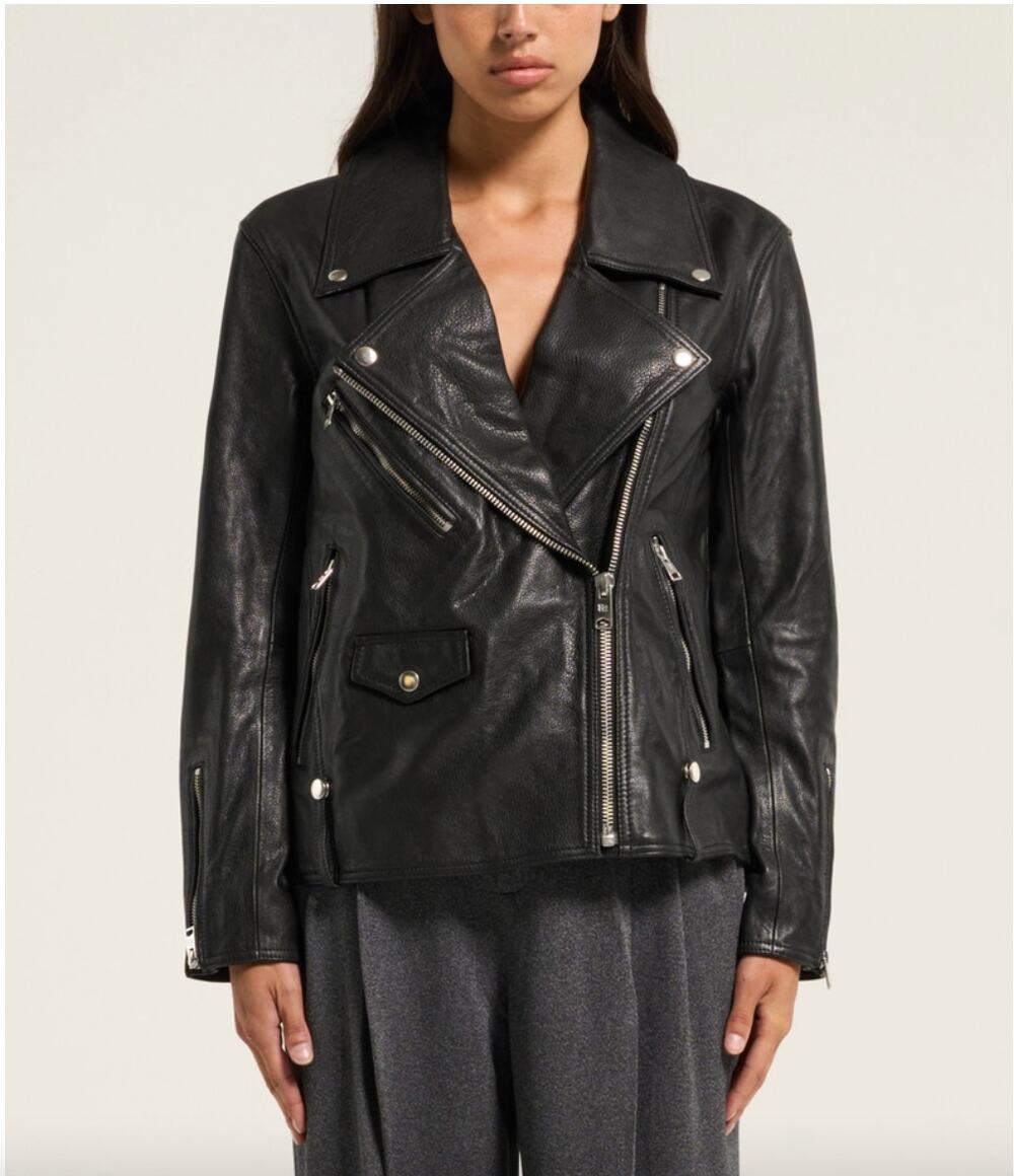 Viavia Genuine Leather Oversized Moto Jacket Black Pockets Lined Size Small